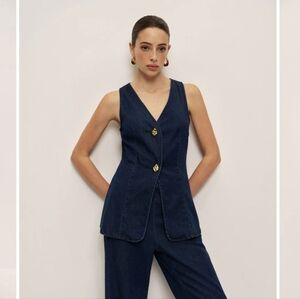 Commense Classic Button 100% Tencel Denim Blue Vest NWT Size 12